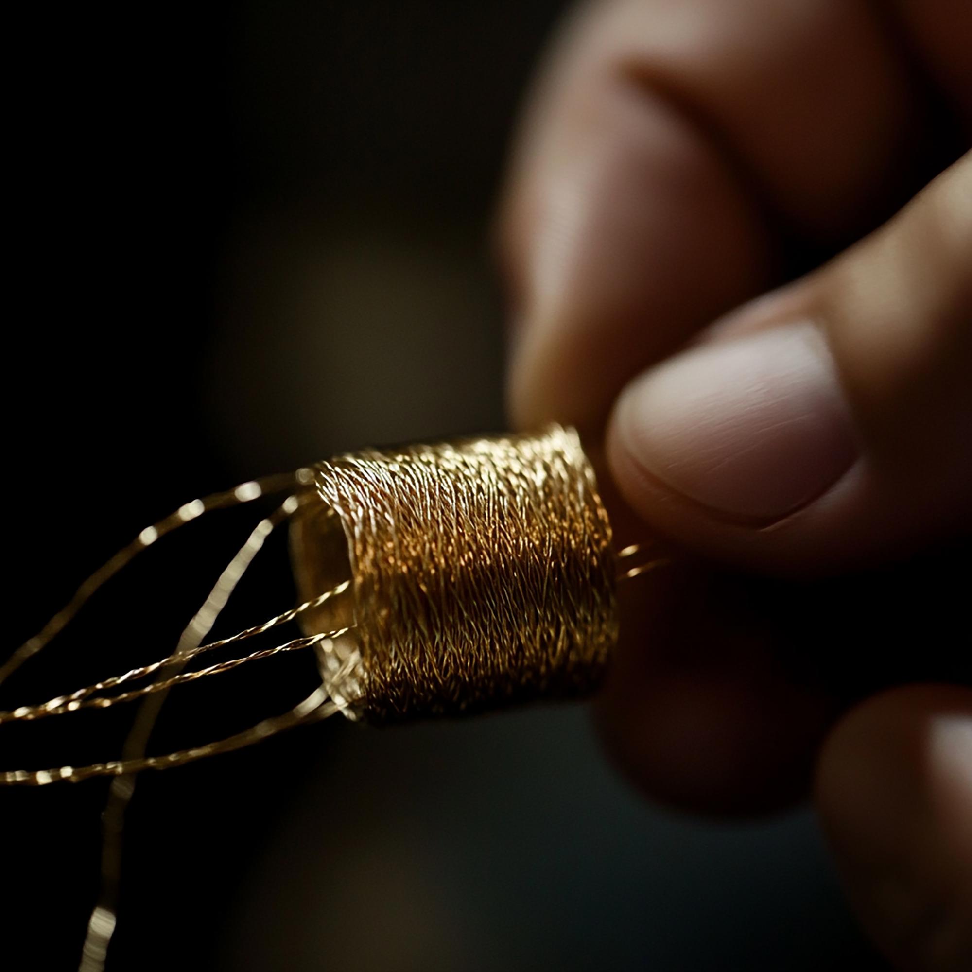 detaliu broderie aurie pe pânză neagră